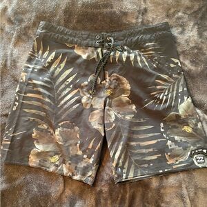 Billabong Men's Floral Swim Hybrids - Brown and Tan